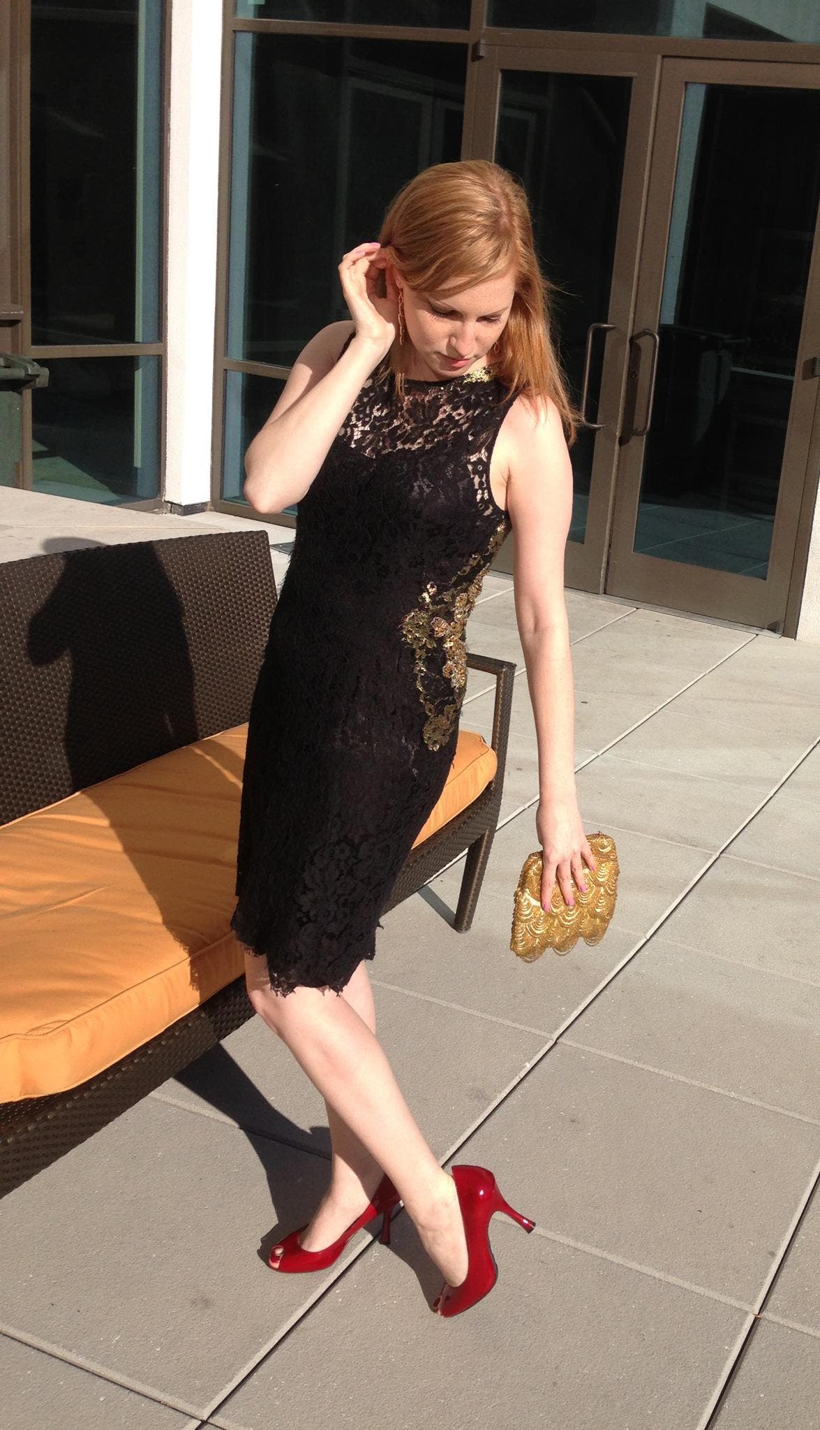 Gold Infused Lace Sheath By Elie Tahari For 87 The Runway